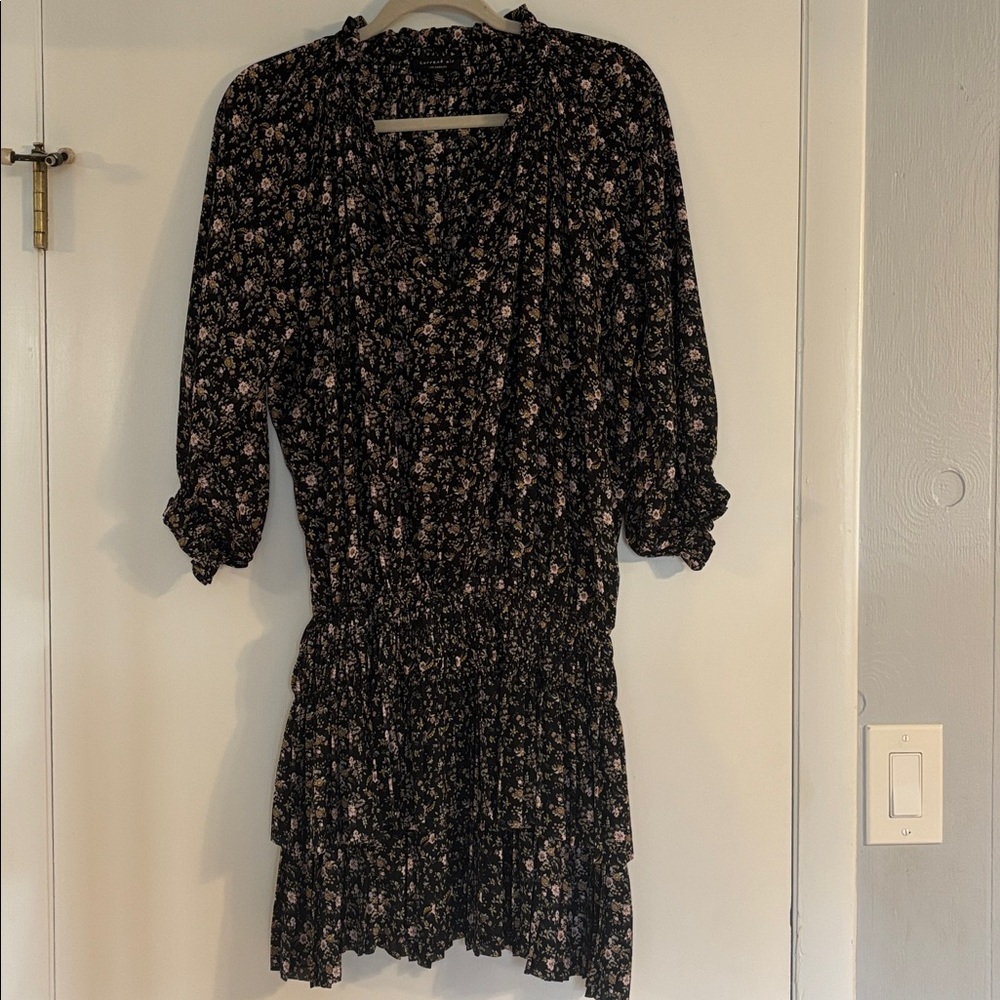 Current Air Black Floral Mini Dress Women’s Sz Small Oversized Boho Flowy - Picture 3 of 8